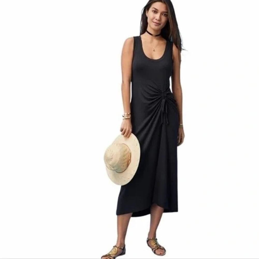 CAbi 5817 Easy Dress Black Sleeveless Ruched Side Midi Dress Size Small - Picture 2 of 4